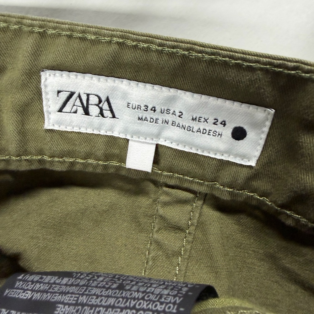 Zara Olive Green Pleated Cargo High Rise Chino Trouser Size 2 - Picture 5 of 9